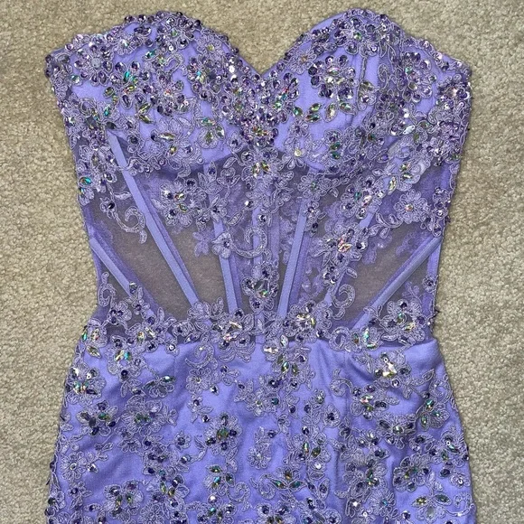 Strapless Lavender Prom Dress - Picture 5 of 16